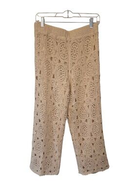 Ultra Pink Crochet Knit Wide Leg Cream Color Pants Size Medium, NWTS Fulled Line